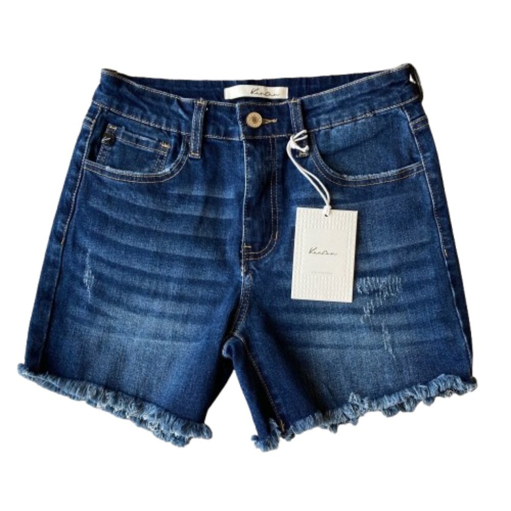 KanCan High Rise Denim Shorts Frayed Hem Womens 26 Dark Wash NWT